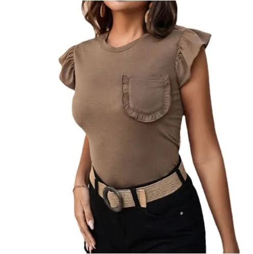 Solid Color Stitching Sleeveless T-Shirt for Women