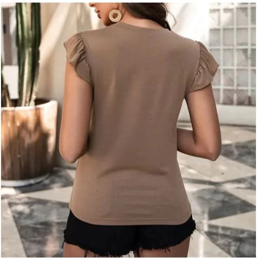 Solid Color Stitching Sleeveless T-Shirt for Women