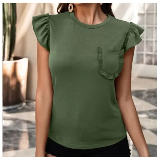 Solid Color Stitching Sleeveless T-Shirt for Women